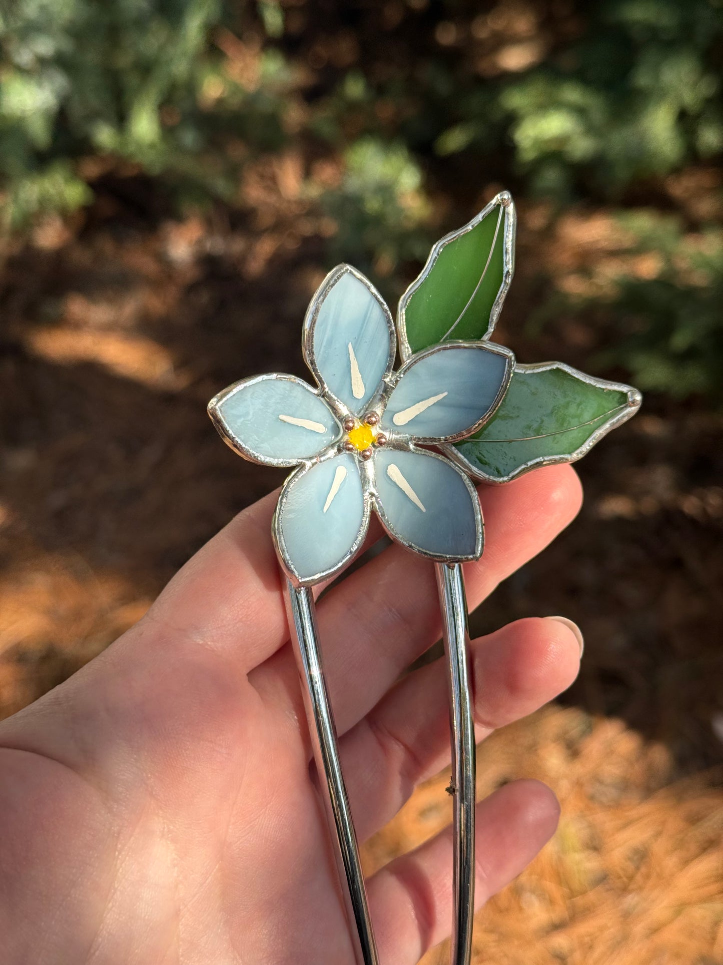 Hair Pin Stained Glass Forget Me Not Flower CHOOSE COLOR Handmade Accessories