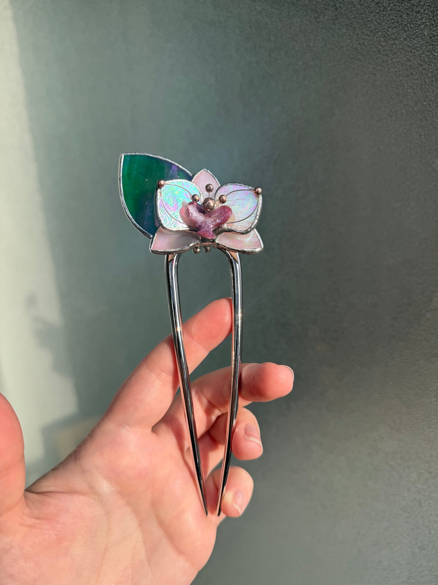 Hair Pin Stained Glass Orchid Flower CHOOSE COLOR Handmade Floral Accessories