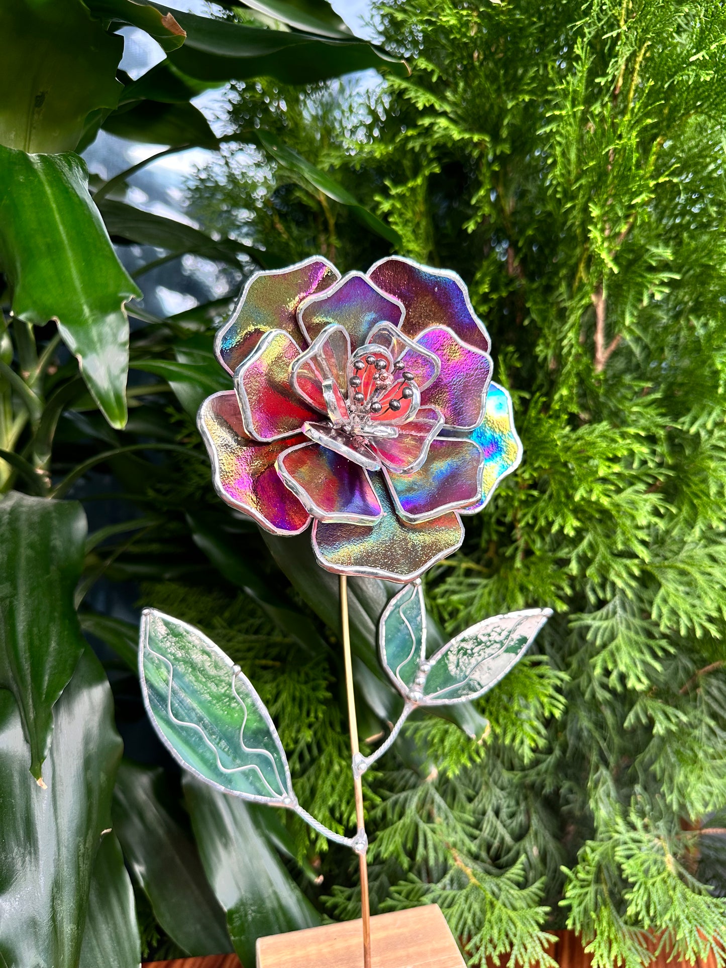 " . Mauve iridescent Peony Stained glass flower, tropical 3D Sun catcher, Table plant decor, wedding gift, available