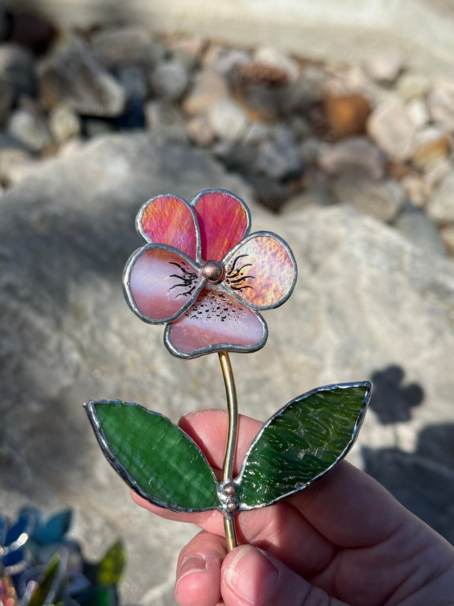 CHOOSE COLOR Pansy Flower Stake for a Plant Pot Stained Glass Handmade