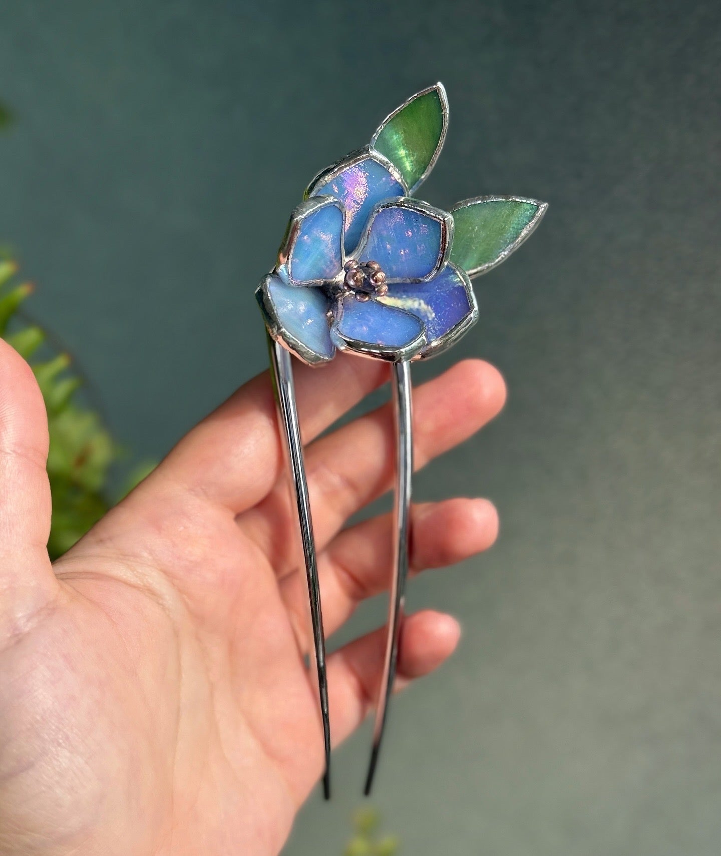 HairPin Stained Glass Magnolia Flower CHOOSE COLOR Handmade Floral Accessories