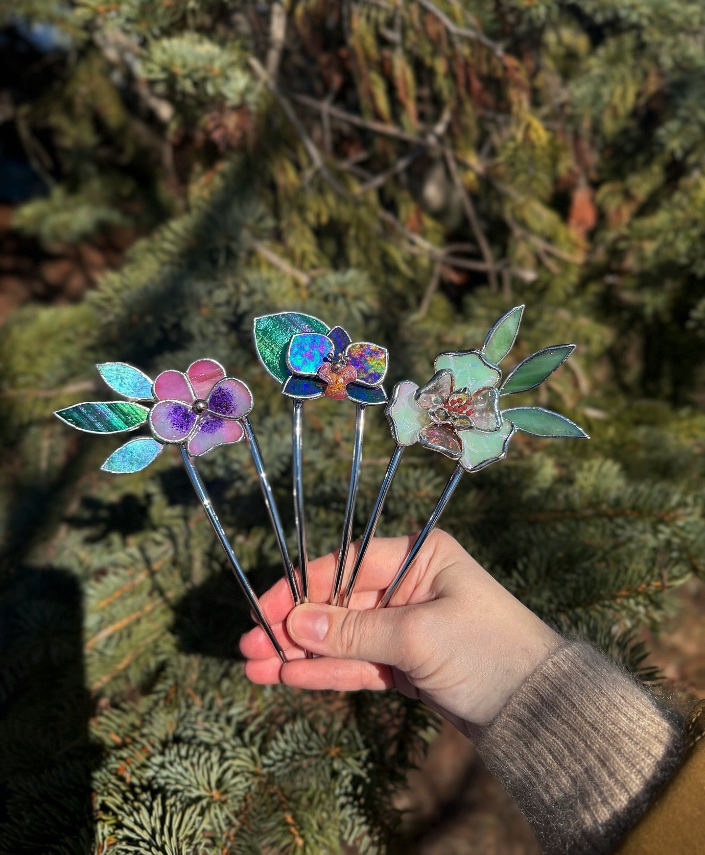 .Hair Pin Stained Glass Pansy Flower CHOOSE COLOR Handmade Floral Accessories