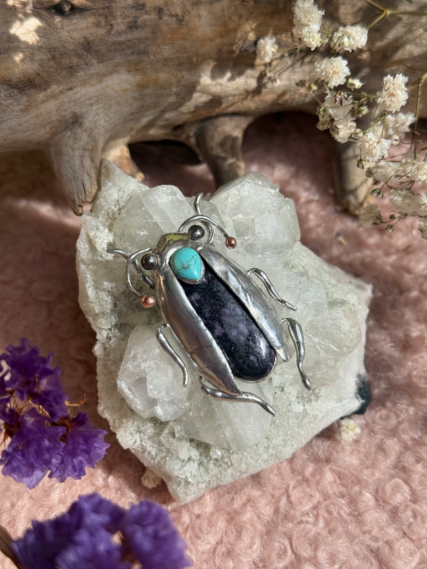 CHOOSE INSECT Brooch or Necklace Beetle with Gemstones, Artisan Jewelry Bug