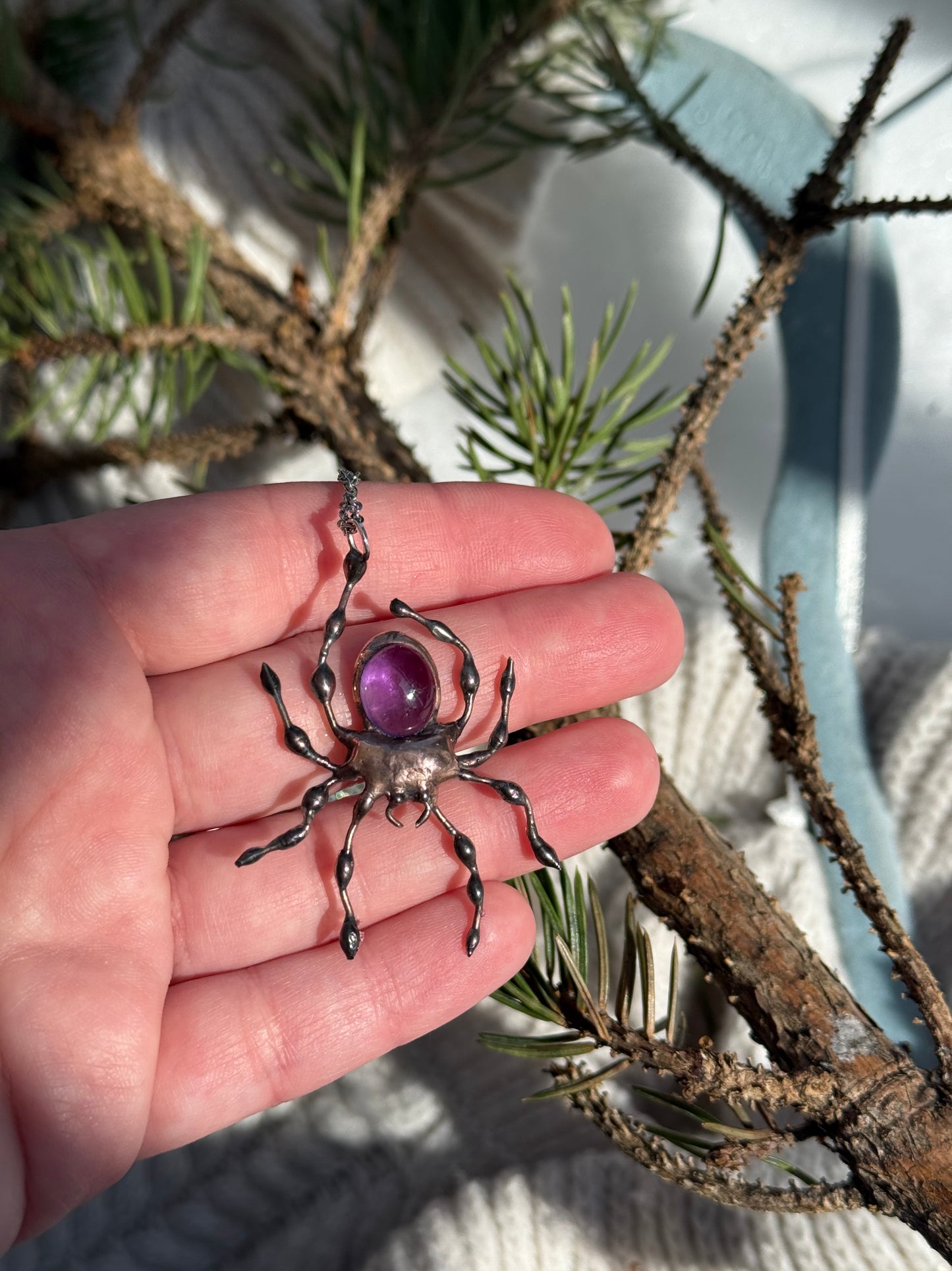 " . Bug necklace Golden Spider with Amethyst ”, art jewelry pendant 3D wedding jewelry Mother’s Day gif