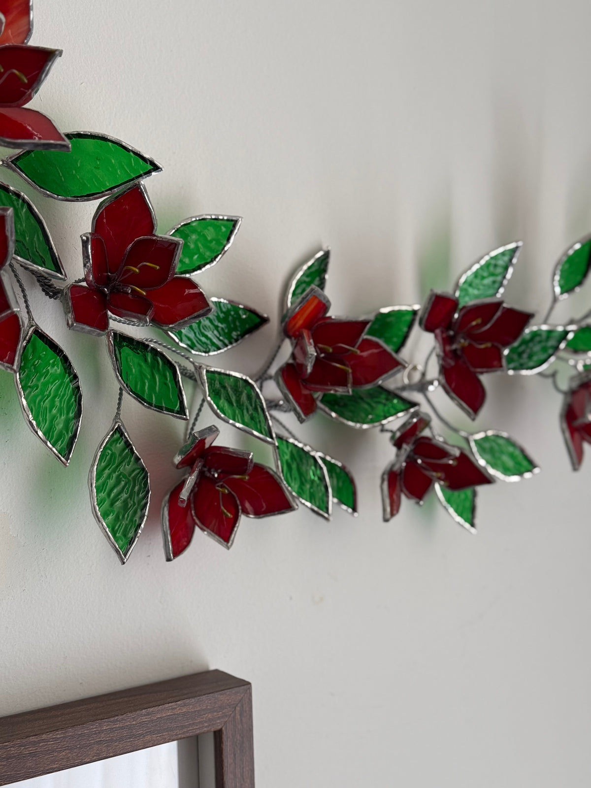 Amaryllis Flowers Branch Stained Glass Wall Decor, Glass Suncatcher Wall Decor