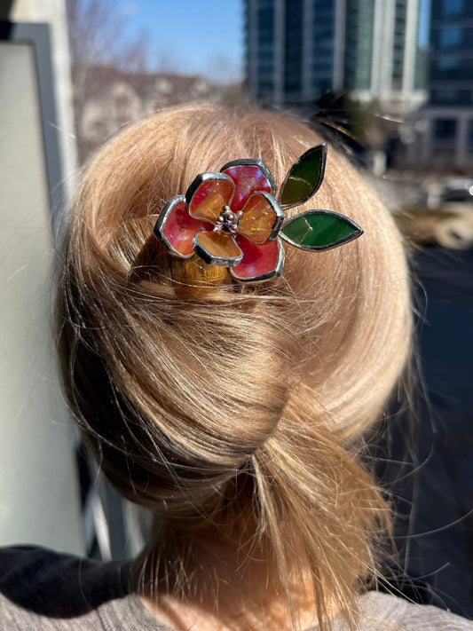 Hair Pin Stained Glass Magnolia Flower CHOOSE COLOR Handmade Floral Accessories