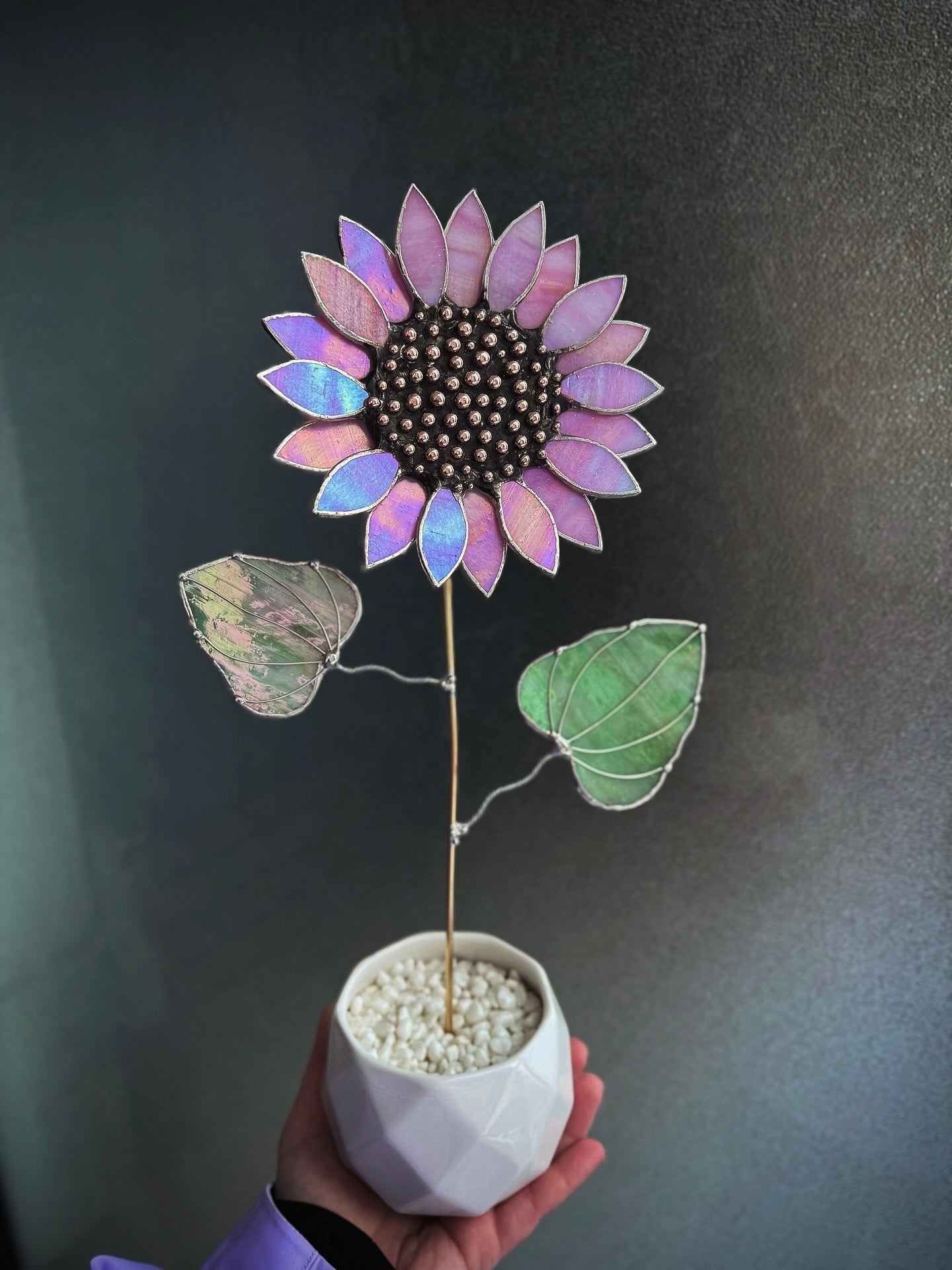 "  . Sunflower Delicate Pink irid ", stained glass tropical flower 3D, Sun catcher, Table plant decor, Garden stake, Outdoor and gardening, wedding Christmas gift