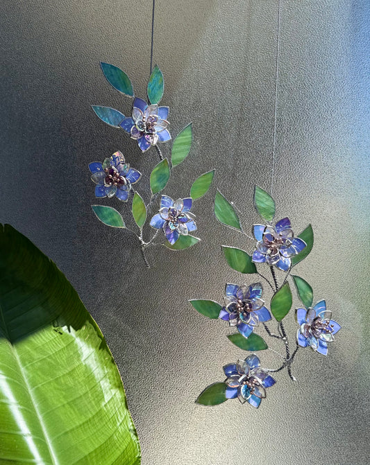 .Blue wildflowers Stained glass, Wall Decor, Glass Suncatcher Wall Decor ready