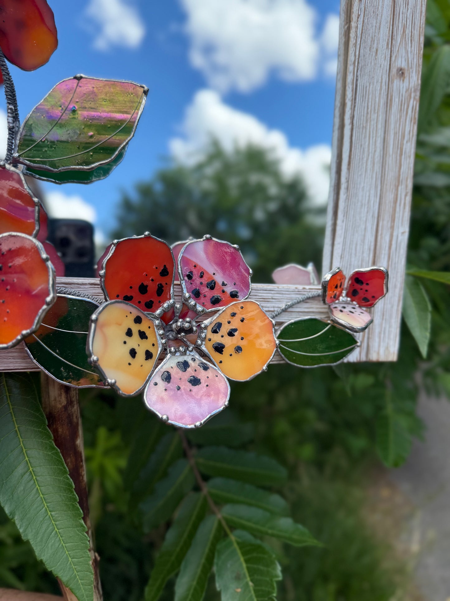 .Hibiscus Stained glass Wall Mirror, 3D Botanical Floral Art ready