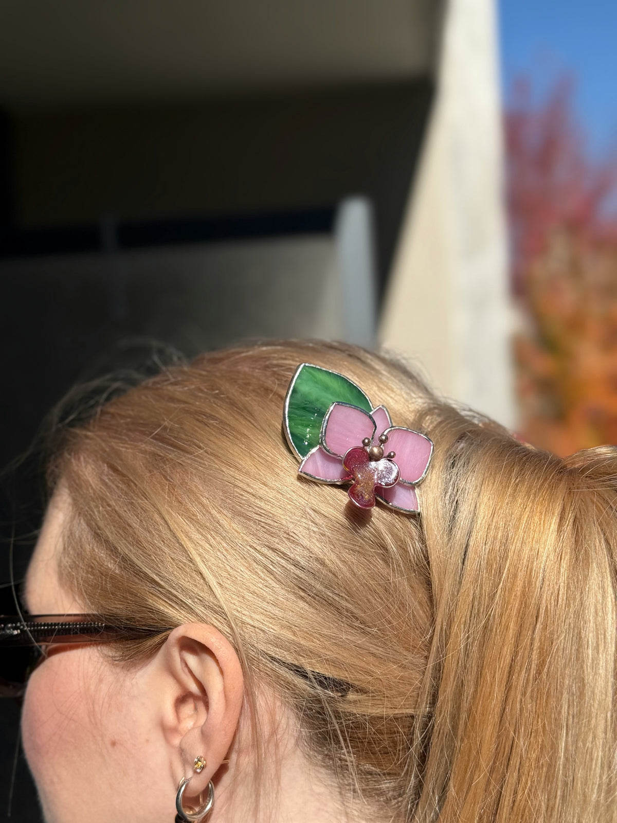 Hair Comb Stained Glass Orchid Flower CHOOSE COLOR Handmade Floral Accessories
