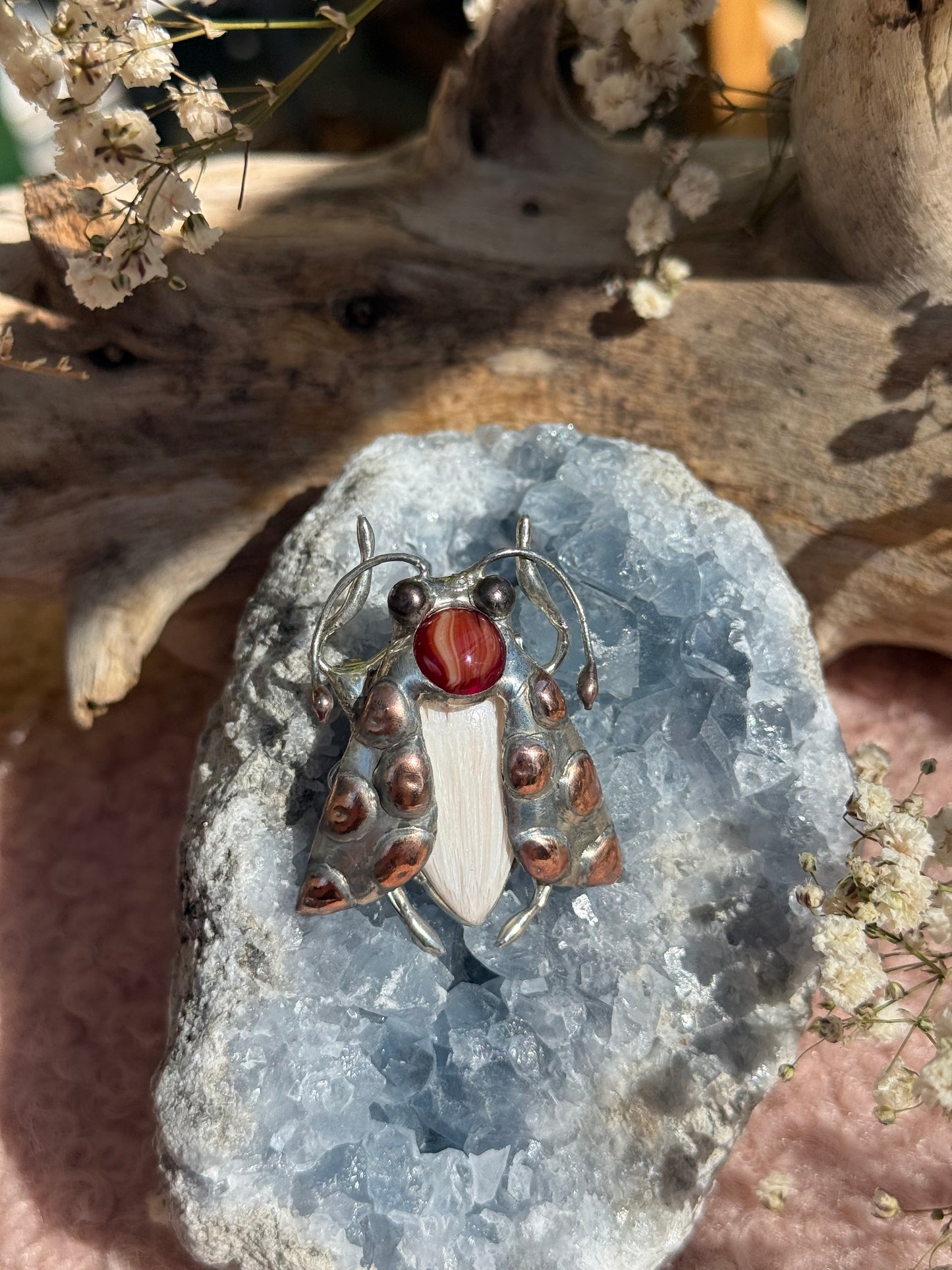 CHOOSE INSECT Brooch or Necklace Beetle with Gemstones, Artisan Jewelry Bug