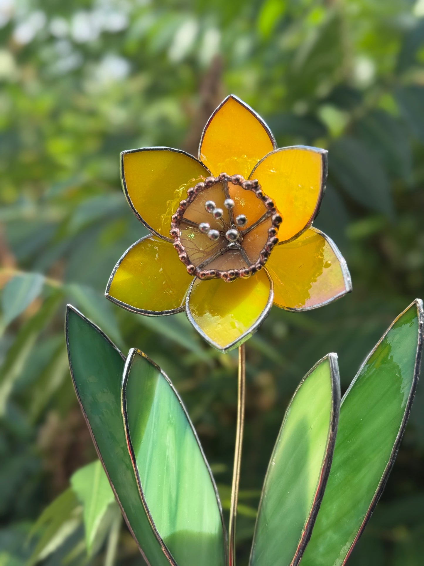 .Lemon Yellow Lumi Daffodil Flower Stained glass tropical flower new