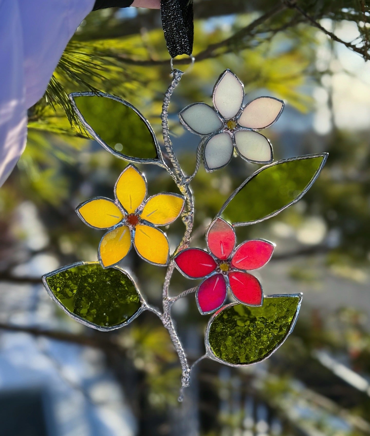 Forget Me Not Artisan Warm Gradient Stained Glass Suncatcher Wall Decor ready