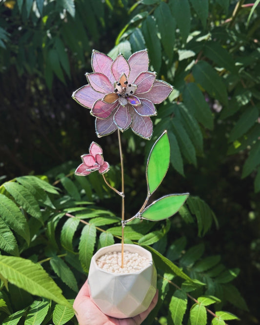 " . Baby Pink Lily translucent ribbed" Stained glass tropical flower 3D, Sun catcher, Table plant, Garden stake, wedding decor, Christmas gift