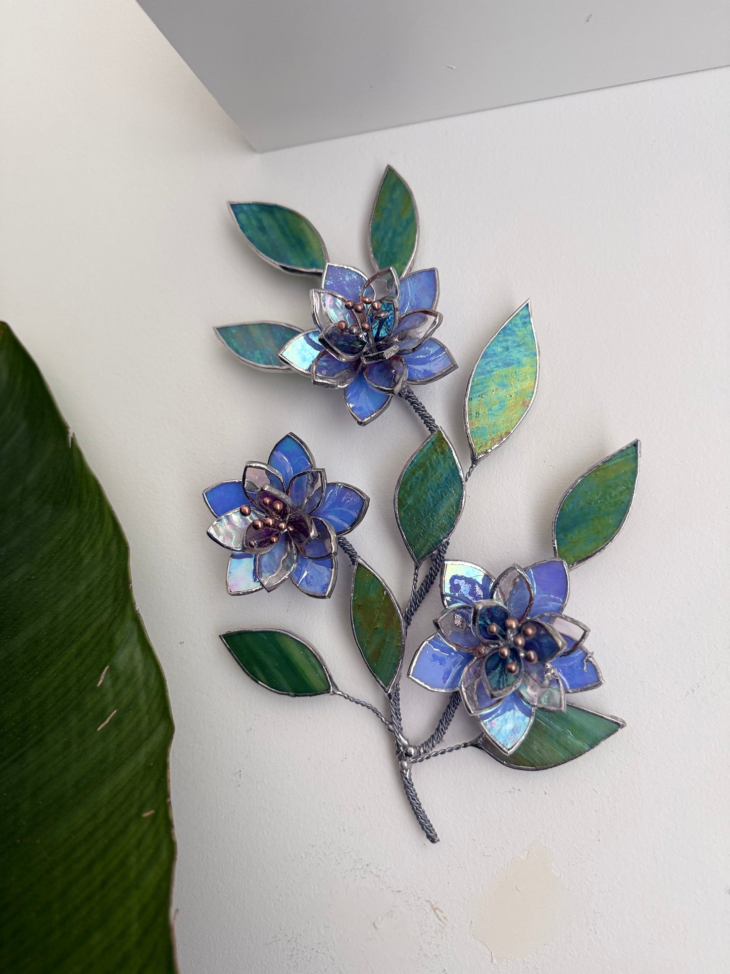 .Blue wildflowers Stained glass, Wall Decor, Glass Suncatcher Wall Decor ready
