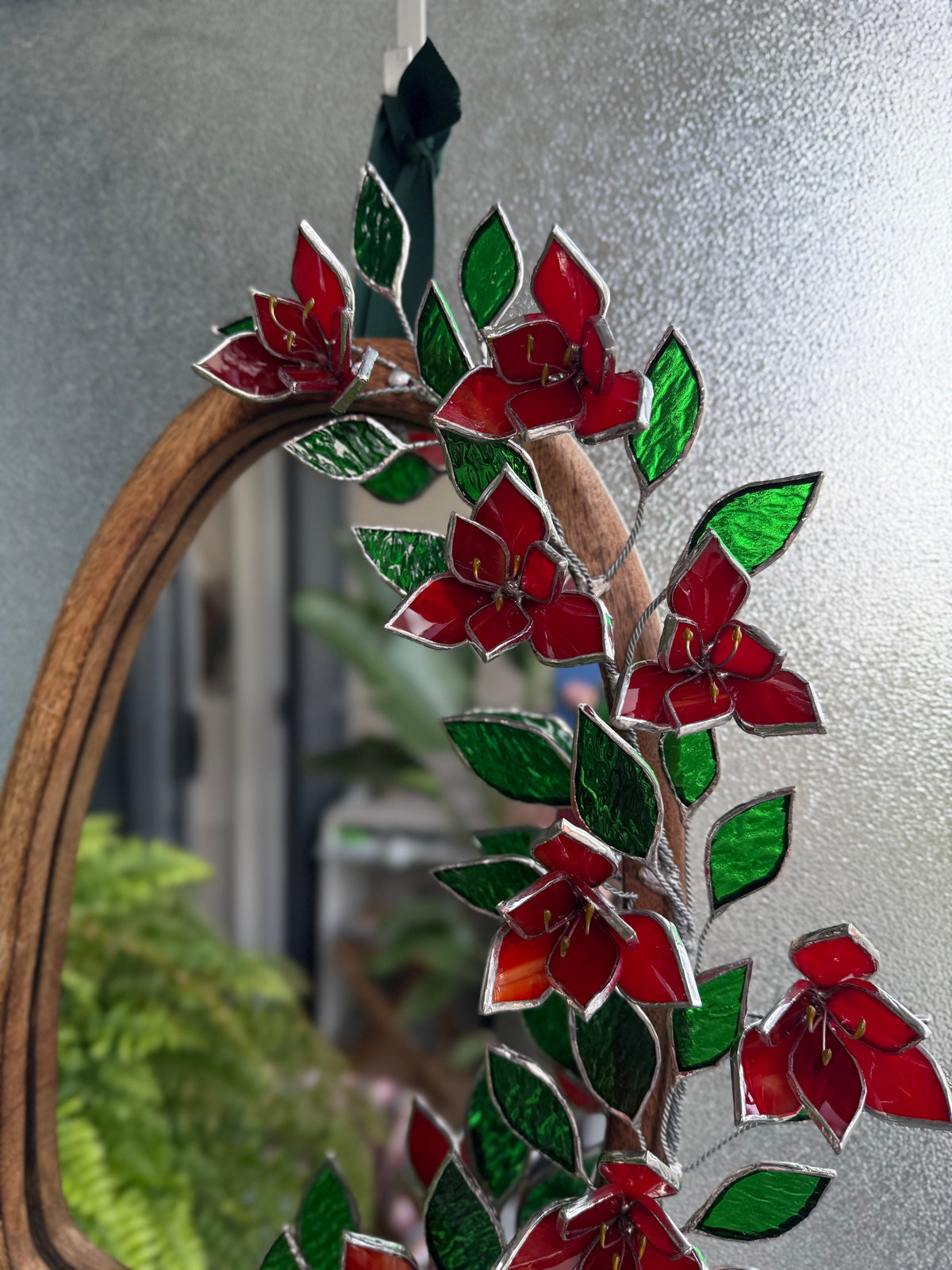 .Amaryllis Flower Mirror, Stained Glass 3D Botanical Floral Wall Art ready new