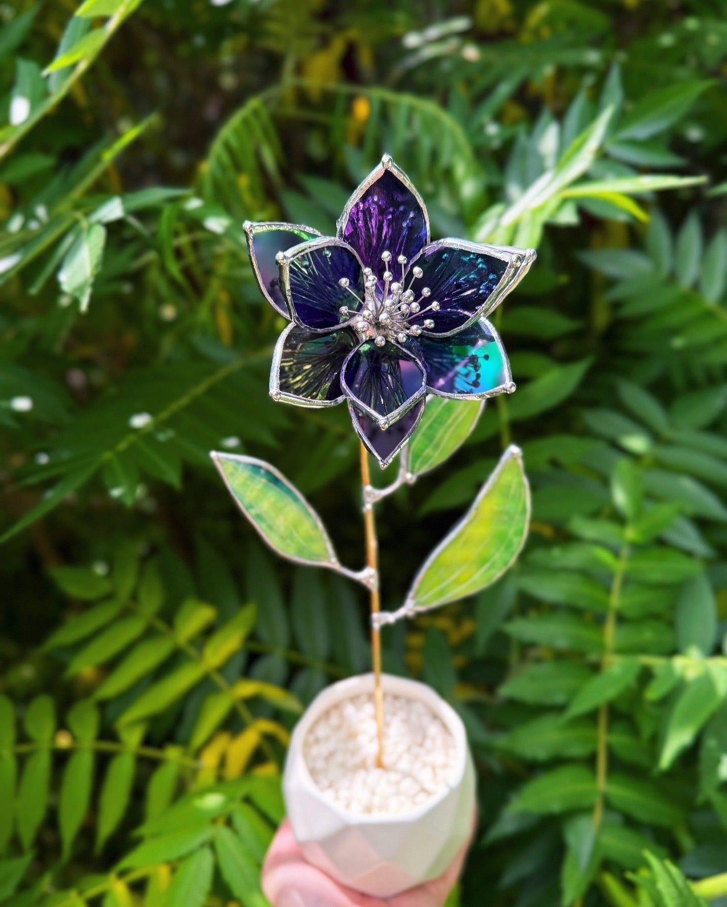 " . Amethyst Ranunculus" Stained glass tropical flower Suncatcher 3D, Table plant cactus Home wedding decor, Christmas gift