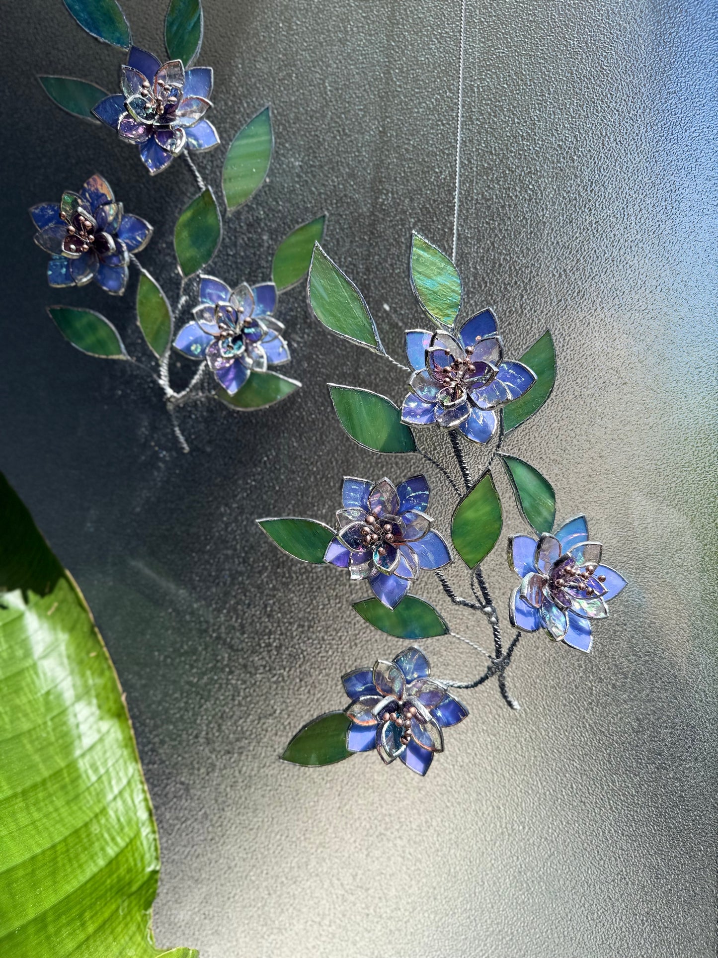 .Blue wildflowers Stained glass, Wall Decor, Glass Suncatcher Wall Decor ready