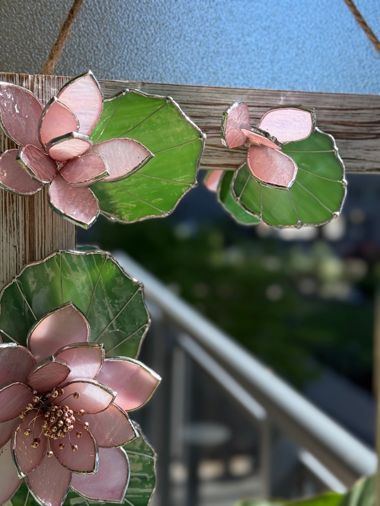 .Beautiful Lotus Stained glass Wall Mirror, 3D Botanical Floral Art ready