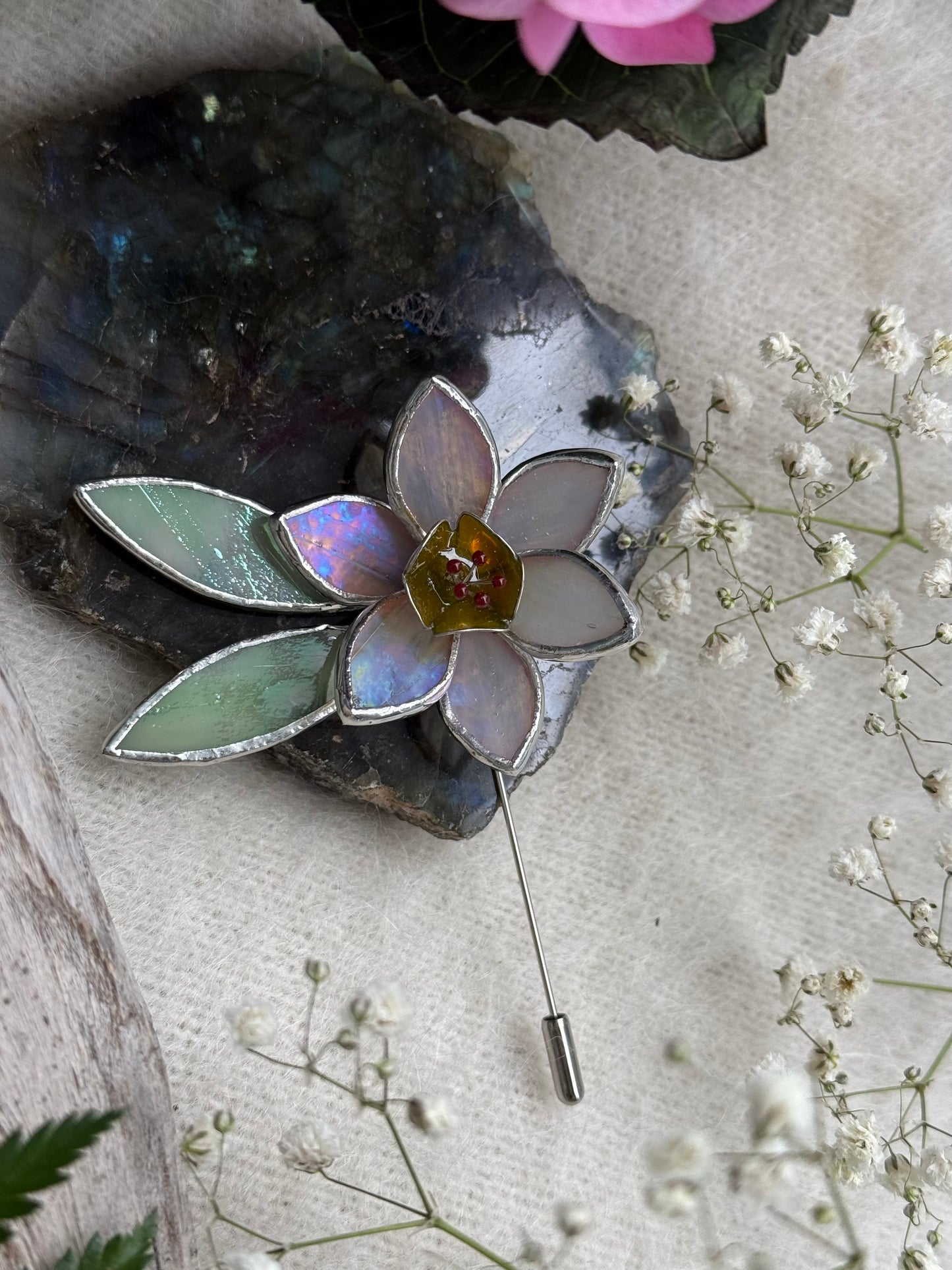 Daffodil Brooch Statement Stained Glass Floral Pin, Modern Art Jewelry