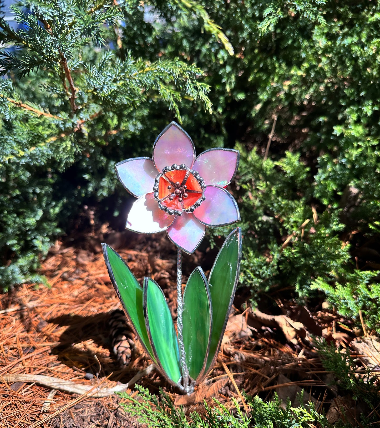 " . Daffodil Flower with pot" Stained glass tropical flower 3D, Sun catcher, Table plant decor, Garden stick, wedding decor, Christmas gift, available