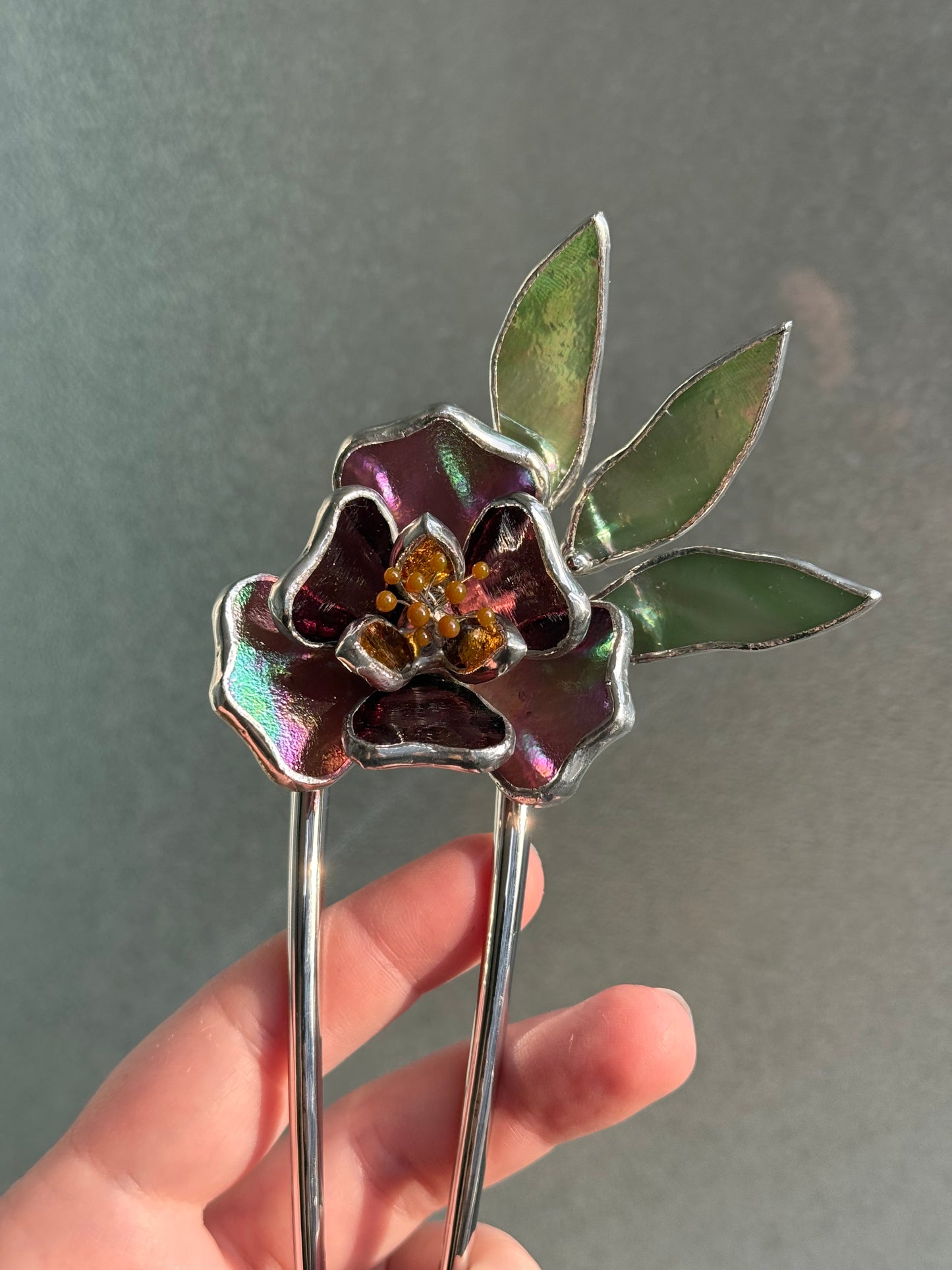 .Hair Pin Stained Glass Peony Flower CHOOSE COLOR Handmade Accessories