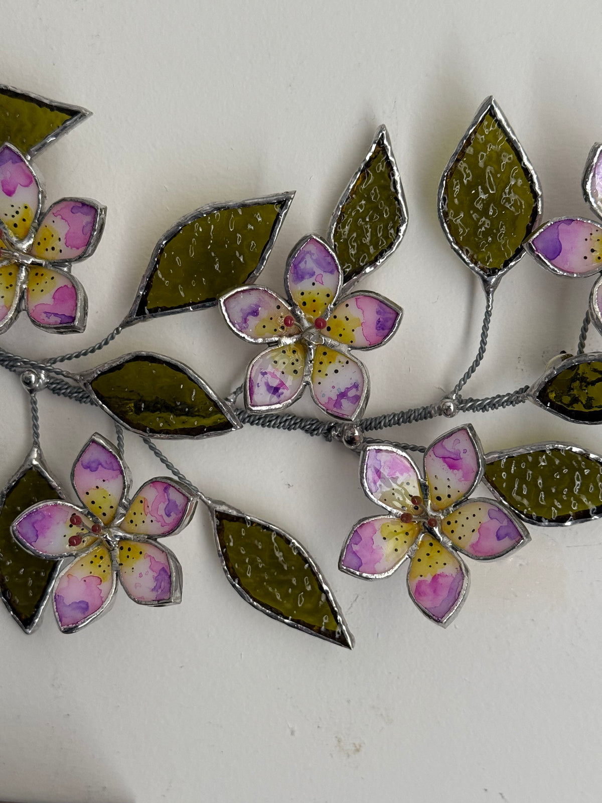Tropical Flowers Branch Stained Glass Wall Decor, Glass Suncatcher Wall Decor