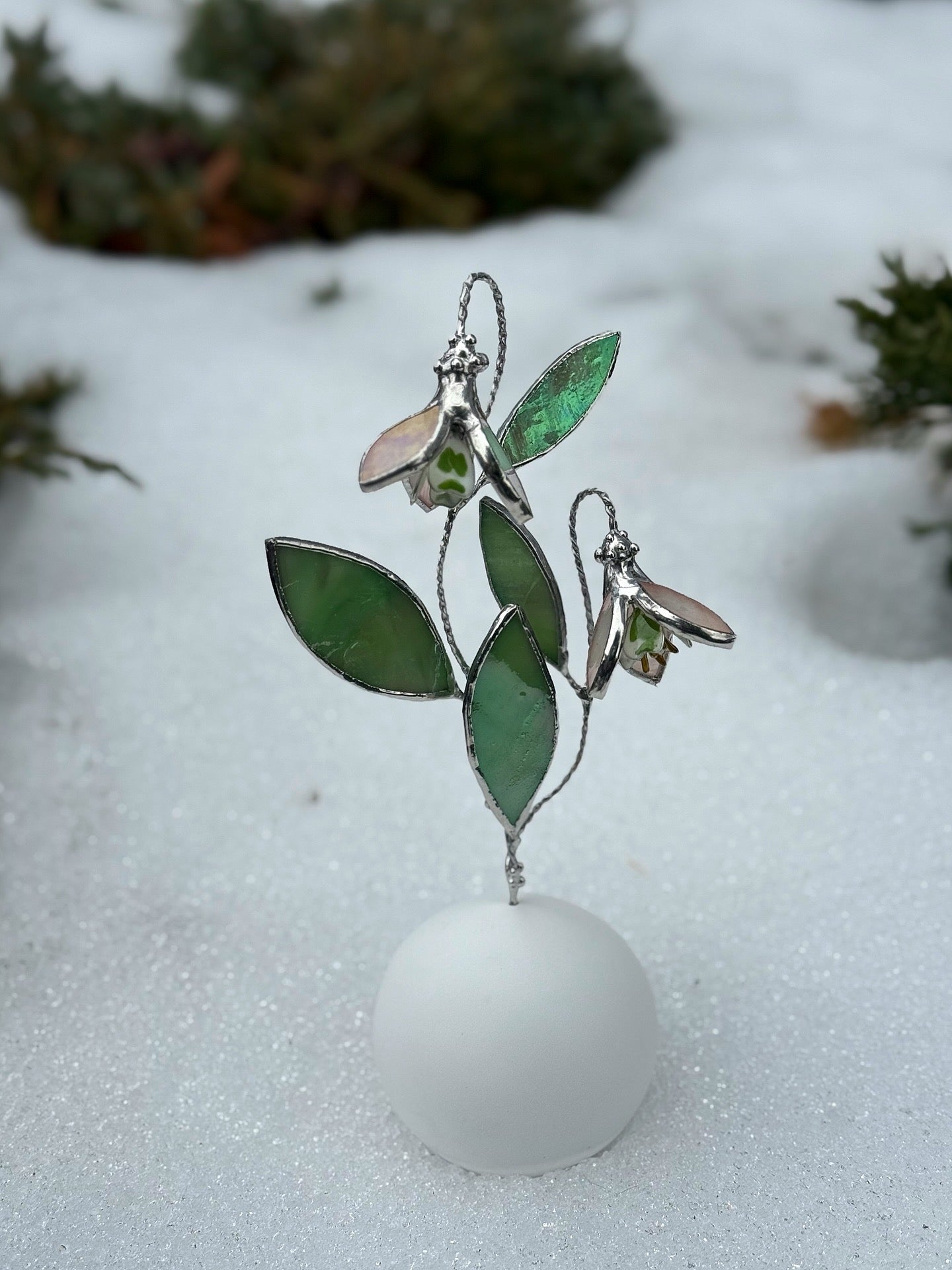 .Snowdrop Artisan Stained Glass Botanical 3D Sculpture