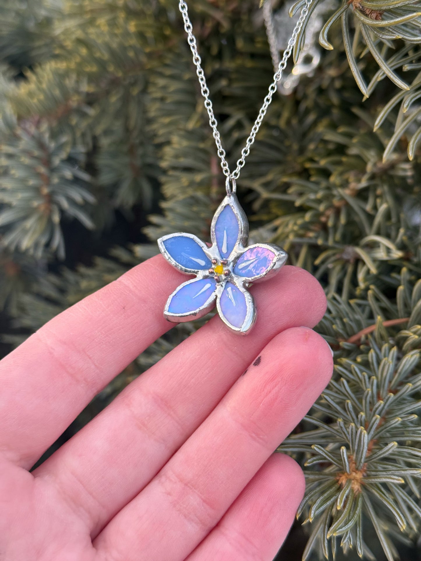 " .  CHOOSE COLOR Necklace Stained glass Forget Me Not flower, Modern art, jewelry