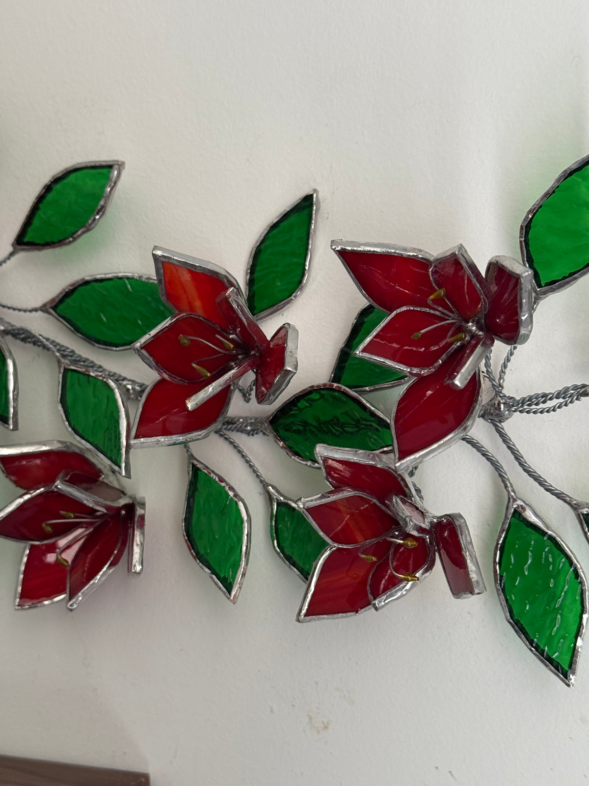 Amaryllis Flowers Branch Stained Glass Wall Decor, Glass Suncatcher Wall Decor