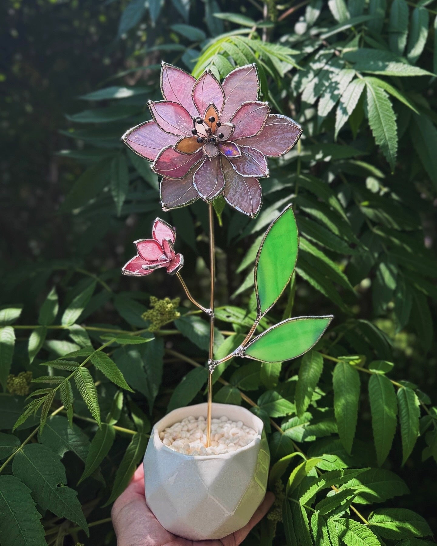 " . Baby Pink Lily translucent ribbed" Stained glass tropical flower 3D, Sun catcher, Table plant, Garden stake, wedding decor, Christmas gift