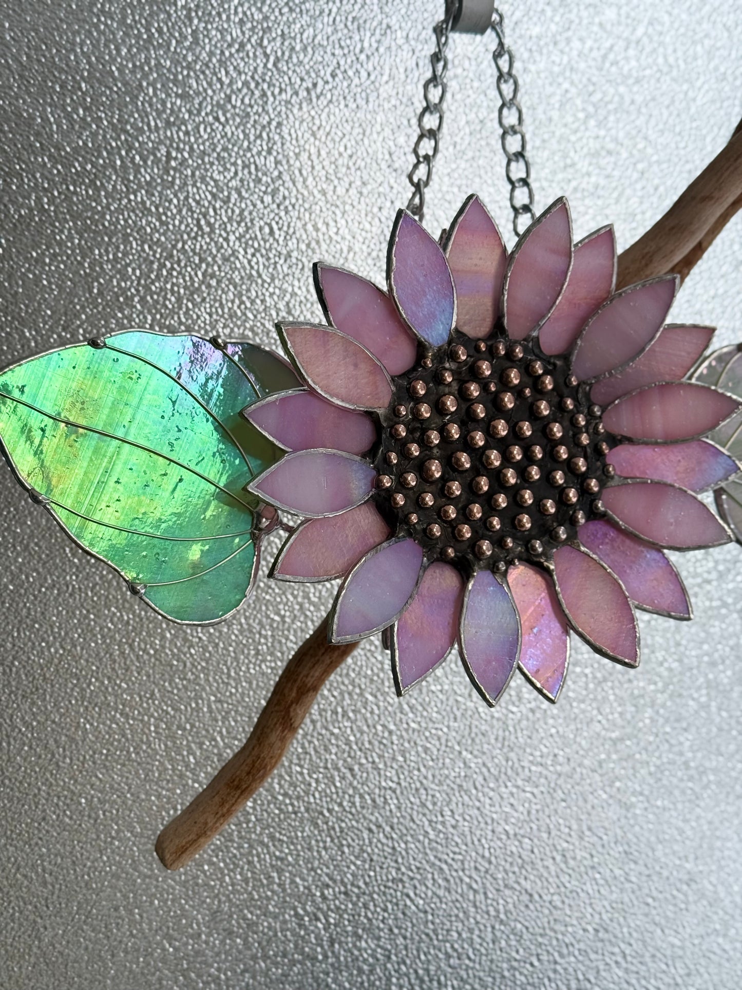 "  . Sunflower Delicate Pink irid ", stained glass wall decor, tropical flower 3D, Sun catcher, Plant decor