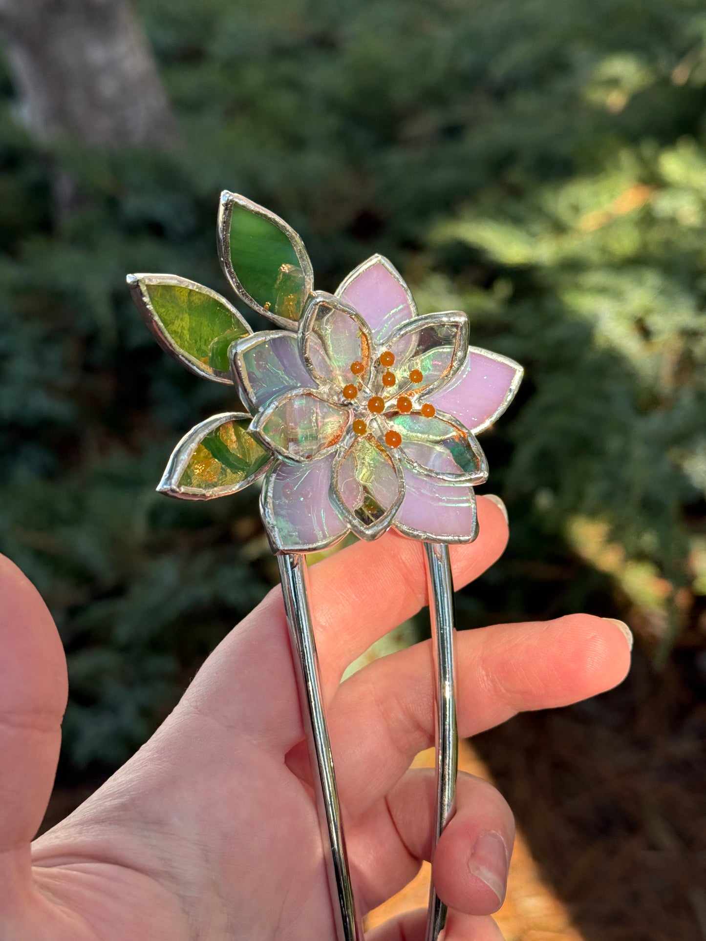 Hair Pin Stained Glass Lotus Flower CHOOSE COLOR Handmade Accessories