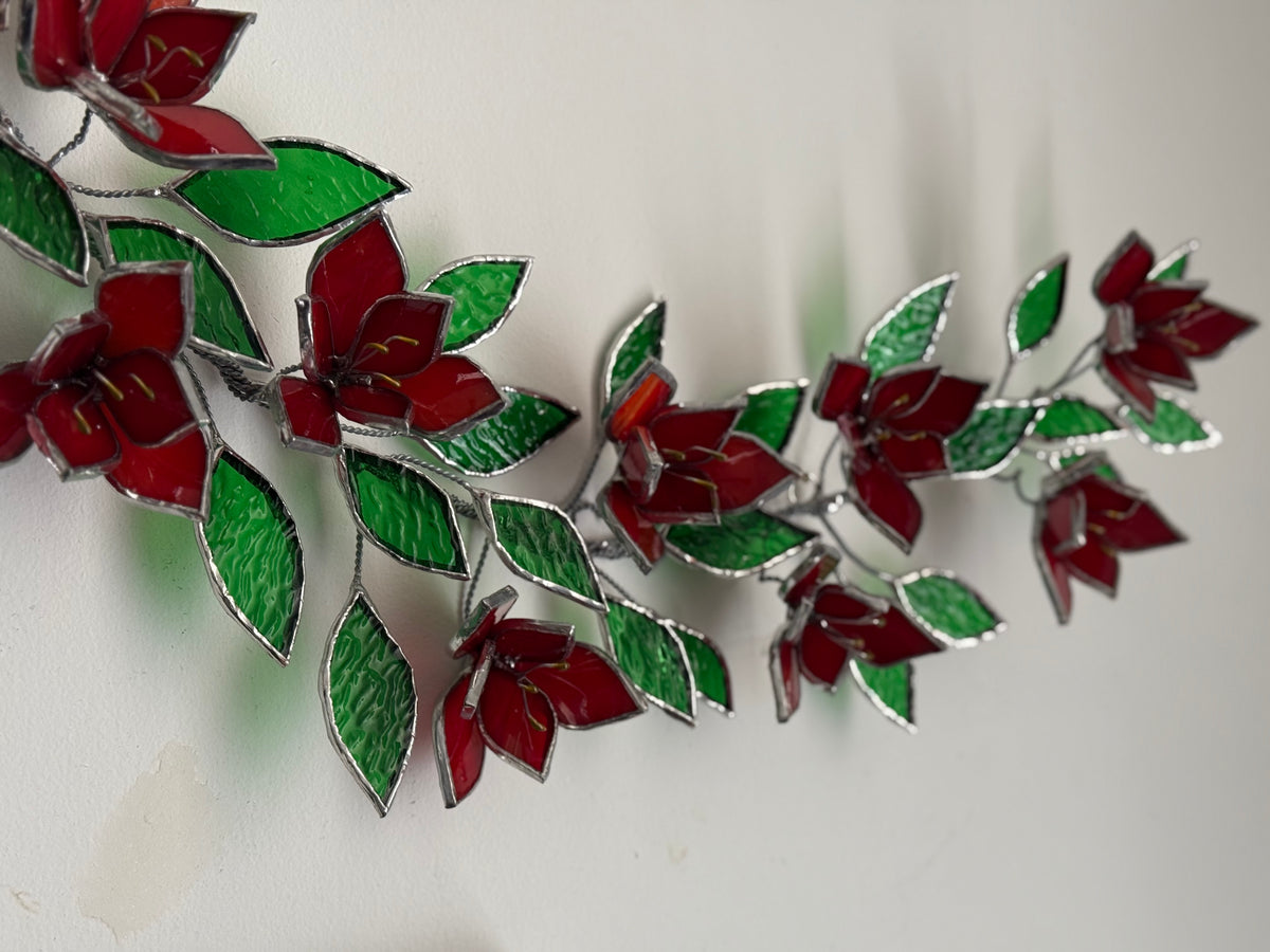 Amaryllis Flowers Branch Stained Glass Wall Decor, Glass Suncatcher Wall Decor