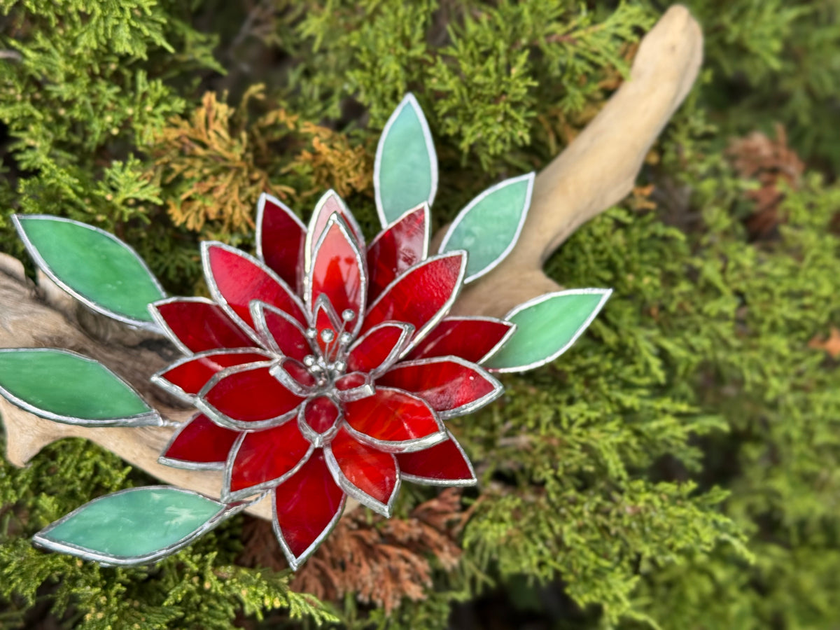 Fire Flower Stained Glass Driftwood Wall Decor Suncatcher