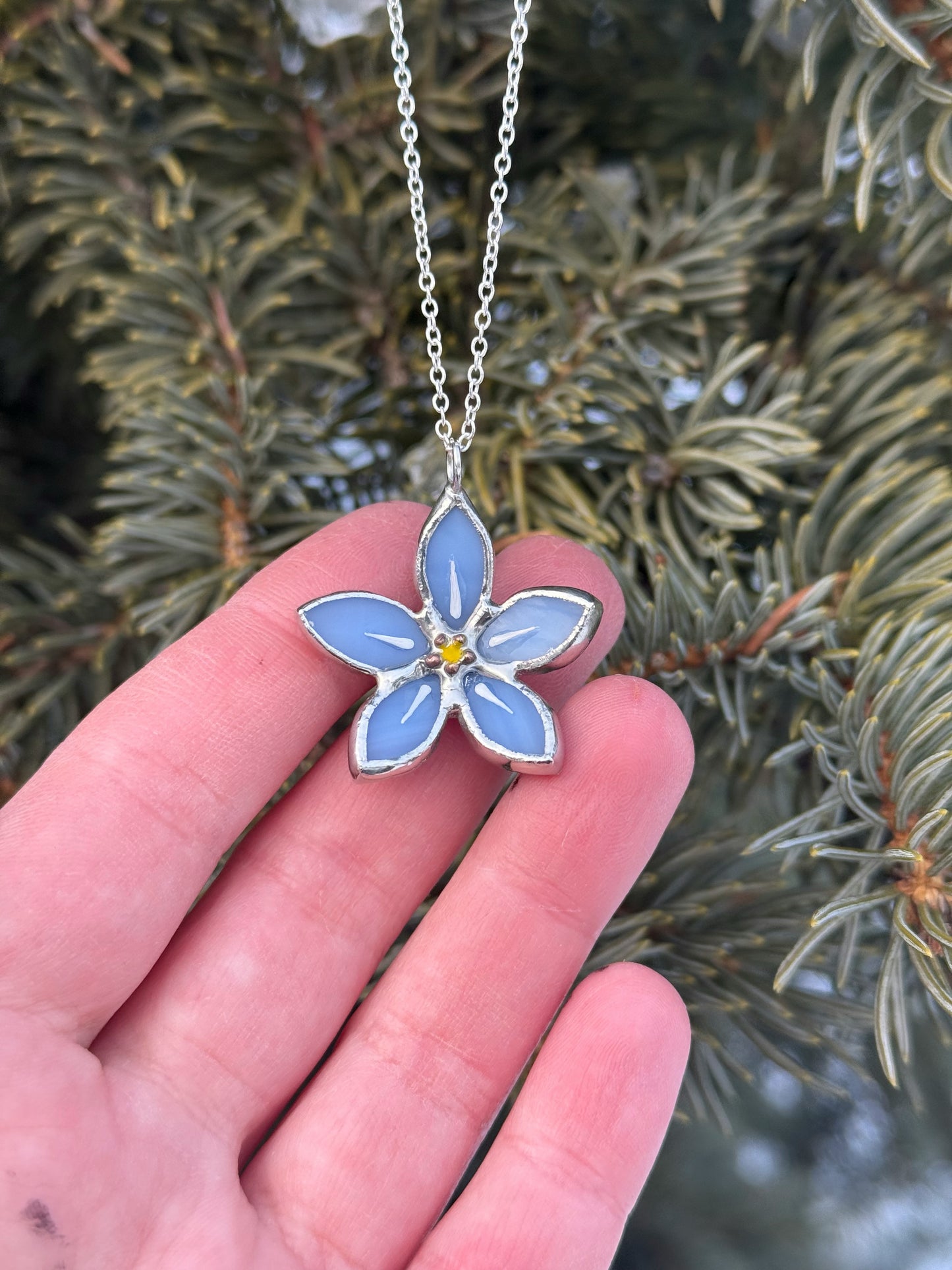 " .  CHOOSE COLOR Necklace Stained glass Forget Me Not flower, Modern art, jewelry