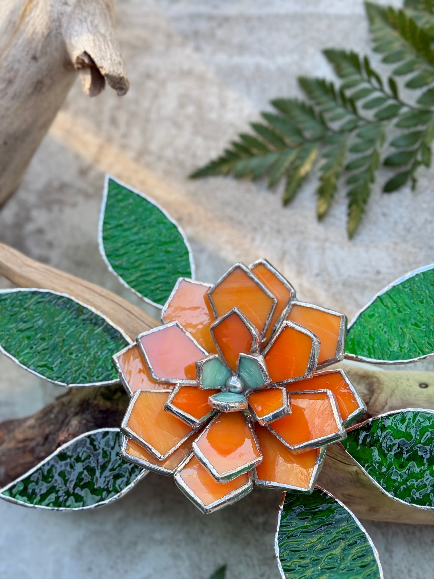 .Tropical flower Stained Glass Driftwood Wall Decor Suncatcher