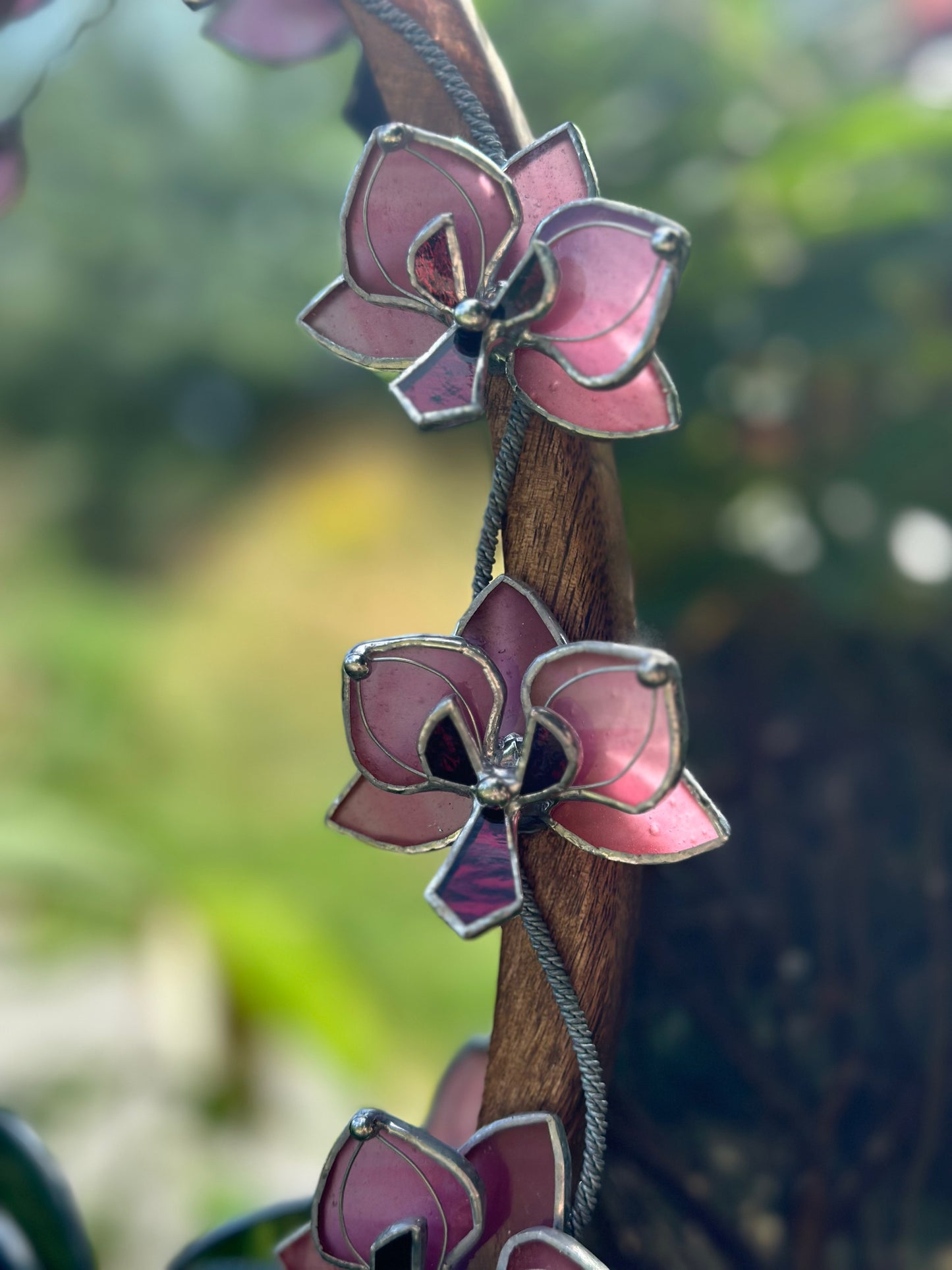 " . Baby Pink Orchid Mirror”, Stained glass flower Wall decor, Suncatcher, Home wedding Decor, Christmas gift, available