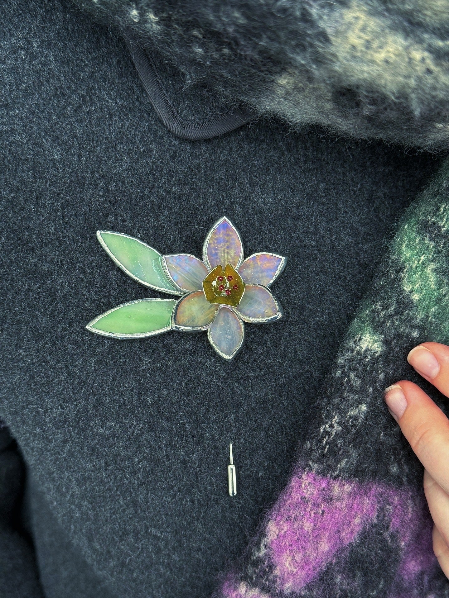 Daffodil Brooch Statement Stained Glass Floral Pin, Modern Art Jewelry