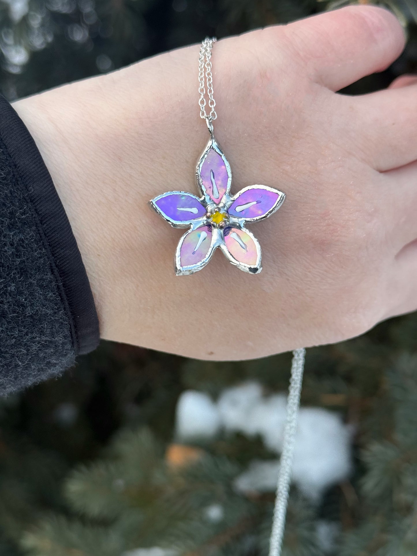 " .  CHOOSE COLOR Necklace Stained glass Forget Me Not flower, Modern art, jewelry