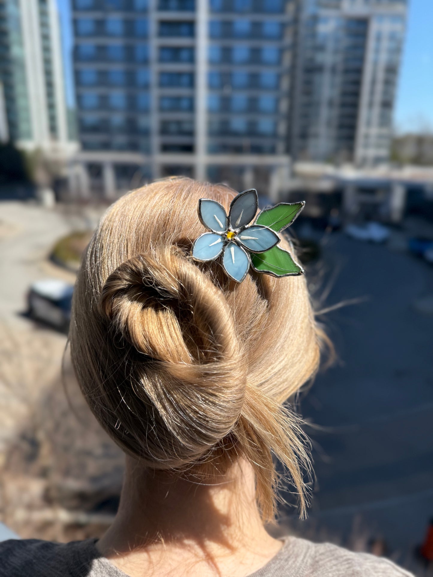 Hair Pin Stained Glass Forget Me Not Flower CHOOSE COLOR Handmade Accessories