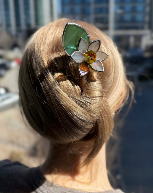 Hair Pin Stained Glass Daffodil Flower CHOOSE COLOR Handmade Accessories