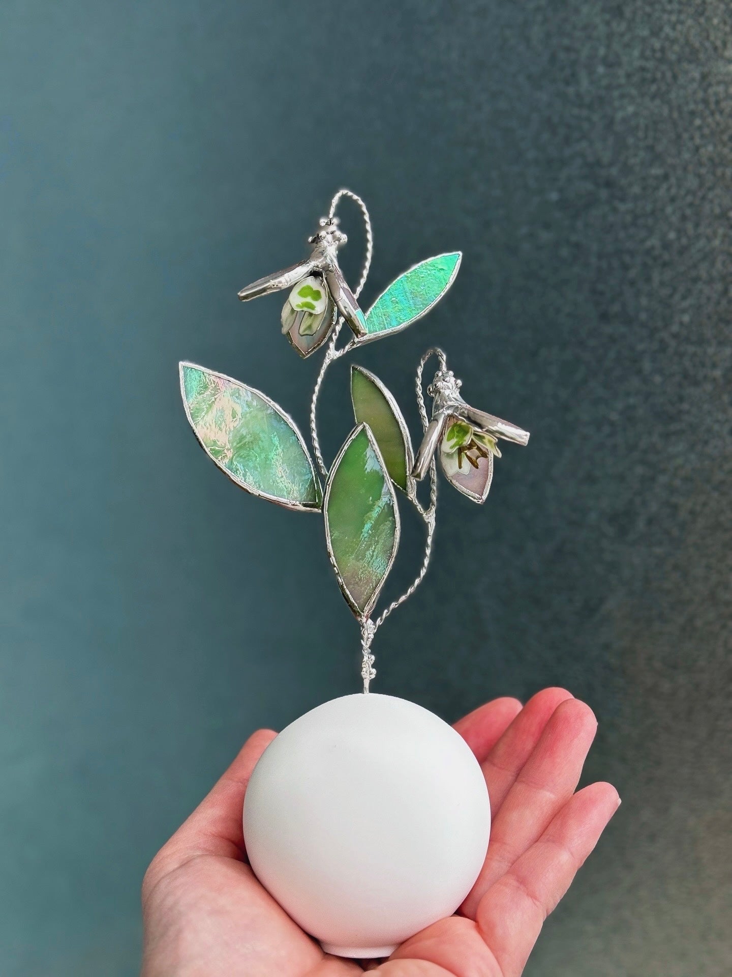 .Snowdrop Artisan Stained Glass Botanical 3D Sculpture