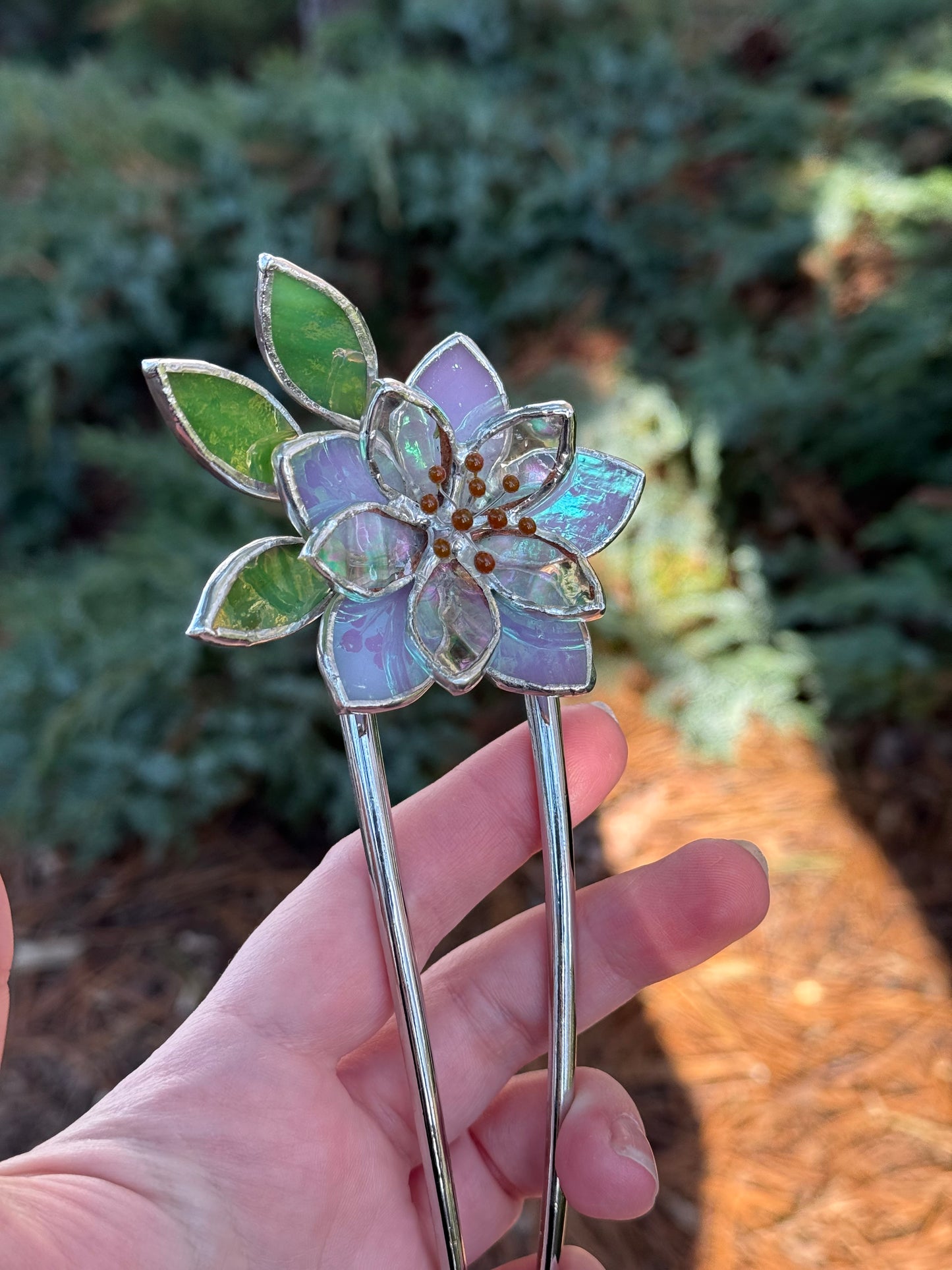Hair Pin Stained Glass Lotus Flower CHOOSE COLOR Handmade Accessories
