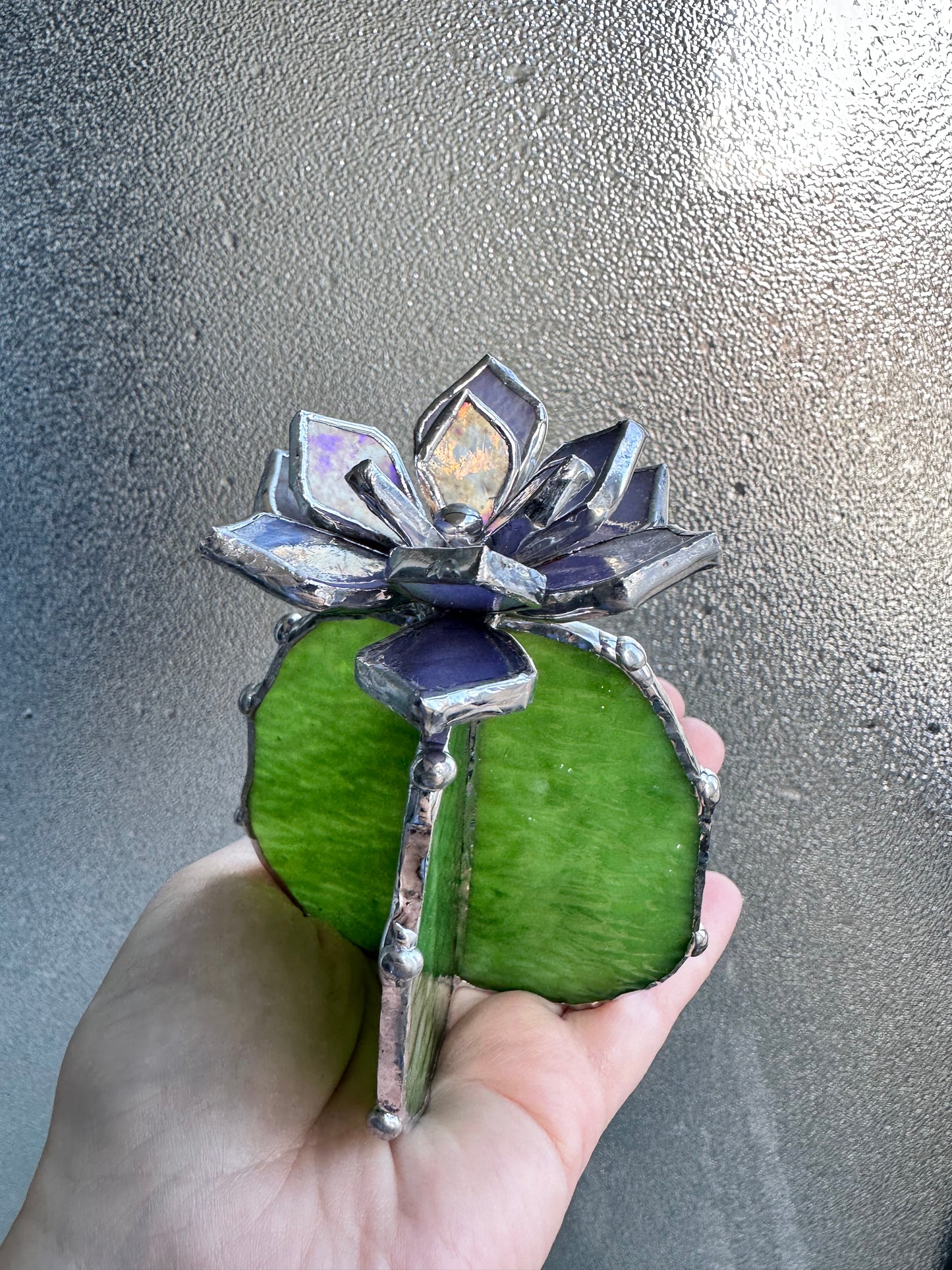 " . Cactus Lavender & Green ribbed" Stained glass Succulent 3D Cacti house plant for flower pot Sun catcher glass art wedding Christmas