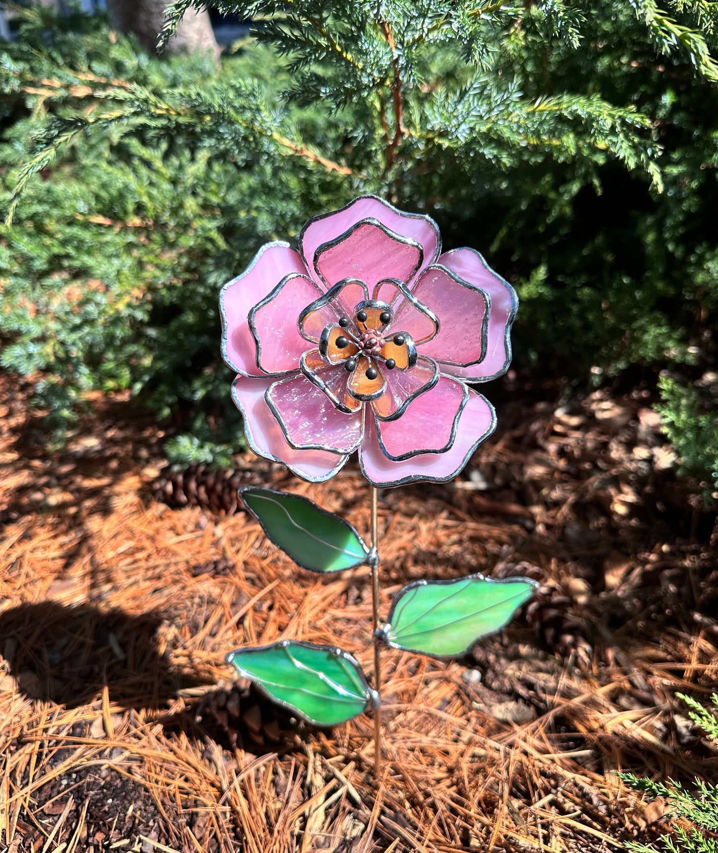 " . Peony Stained glass flower Candy Pink, tropical 3D Sun catcher, Table plant decor, wedding gift, available