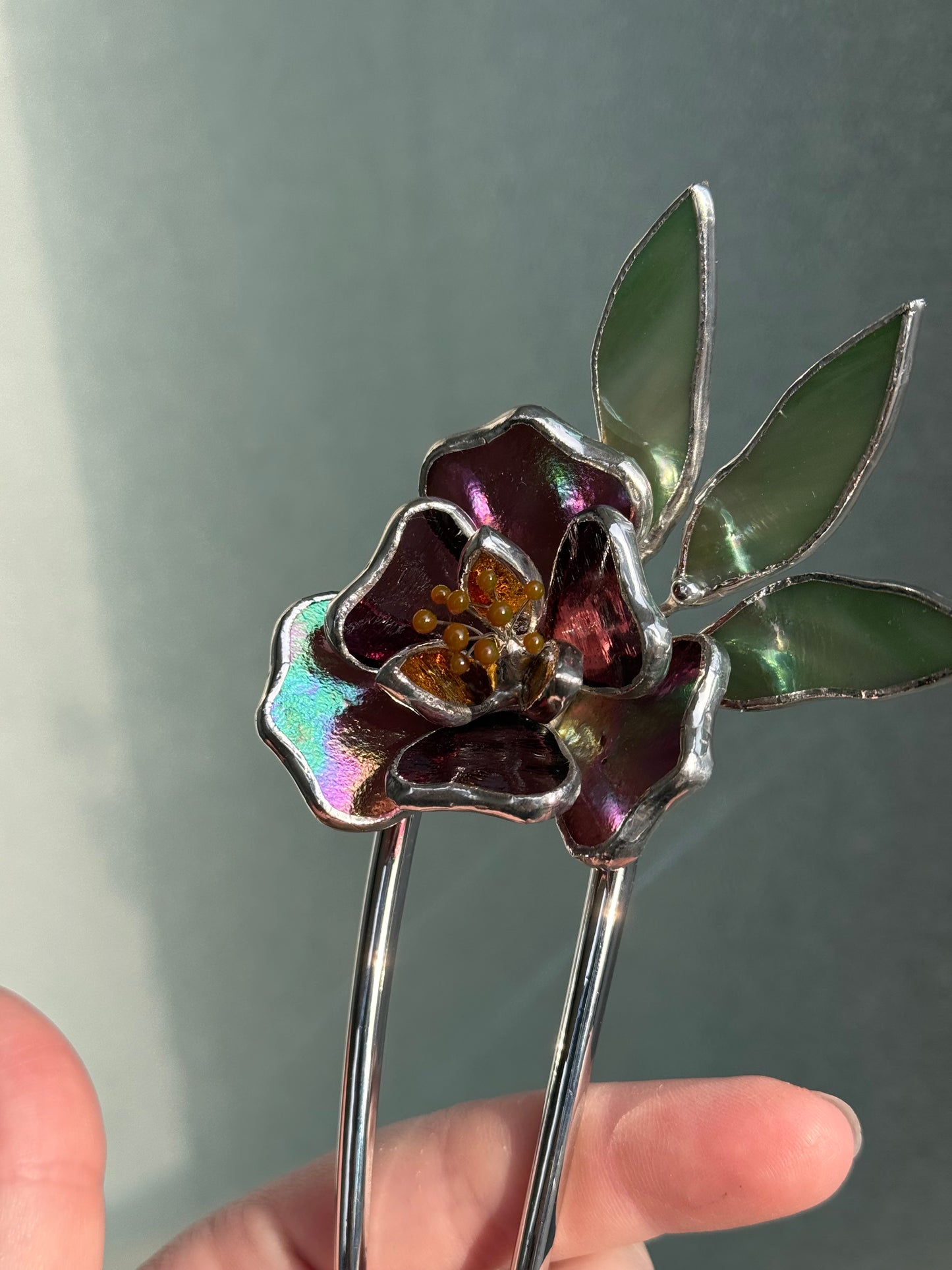 .Hair Pin Stained Glass Peony Flower CHOOSE COLOR Handmade Accessories