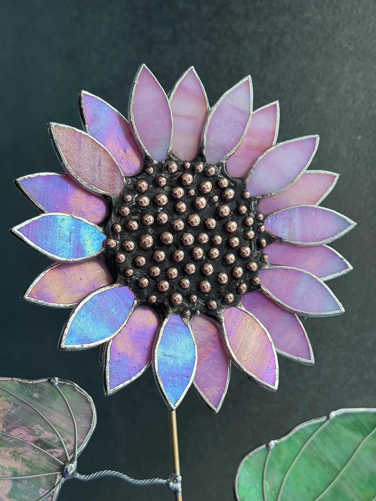 "  . Sunflower Delicate Pink irid ", stained glass tropical flower 3D, Sun catcher, Table plant decor, Garden stake, Outdoor and gardening, wedding Christmas gift