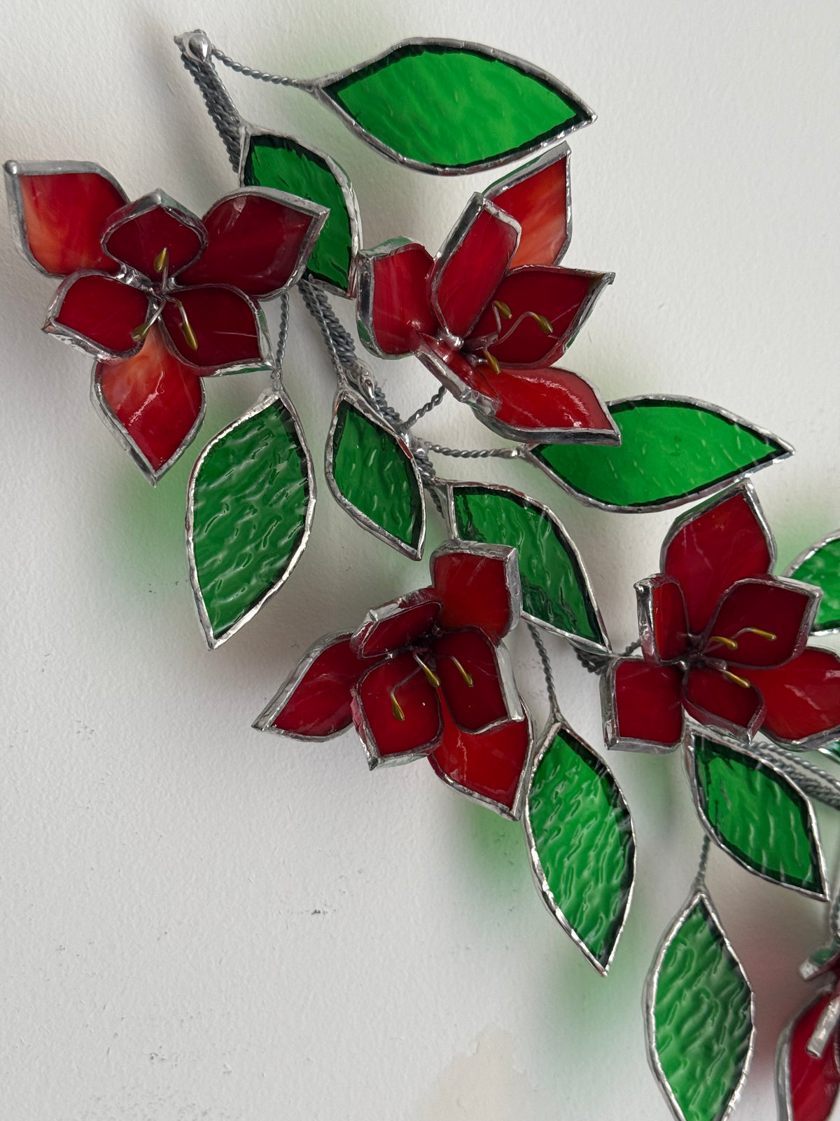 Amaryllis Flowers Branch Stained Glass Wall Decor, Glass Suncatcher Wall Decor