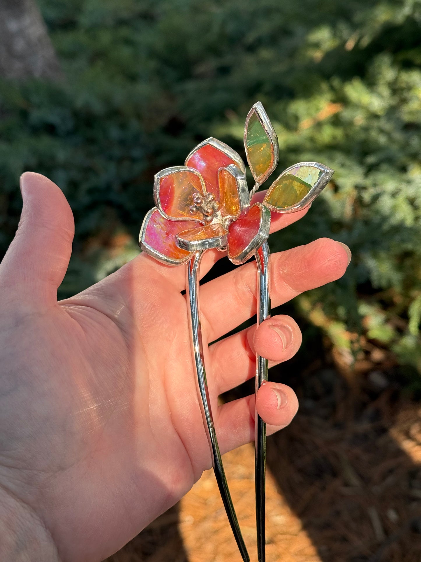 Hair Pin Stained Glass Magnolia Flower CHOOSE COLOR Handmade Floral Accessories